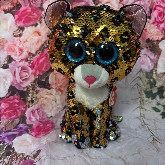 Sequin TY Flippables Leopard Plush with Blue Eyes - Picture 1 of 6